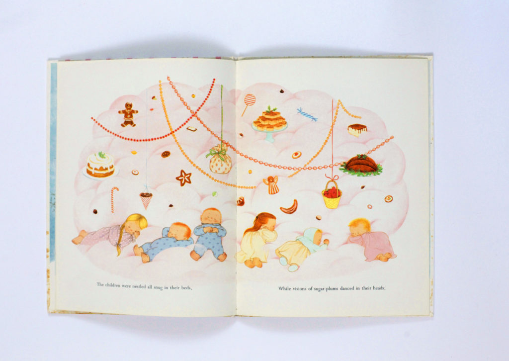 An illustration of six children sleeping dreaming of candy by Gyo Fujikawa