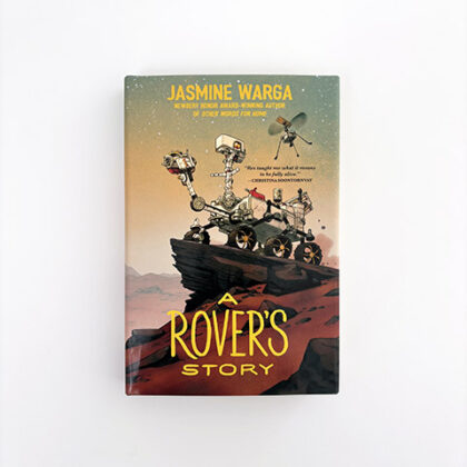 Book cover shows a rover robot on a hill in mars with a drone flying in the shy next to it.